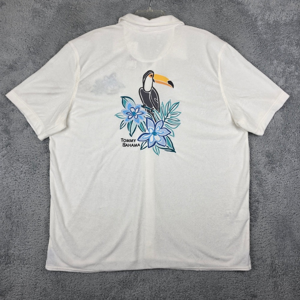 Tommy Bahama Terry Camp Shirt Mens XXL White Tropical Toucan Embroidered NWT - Picture 2 of 11